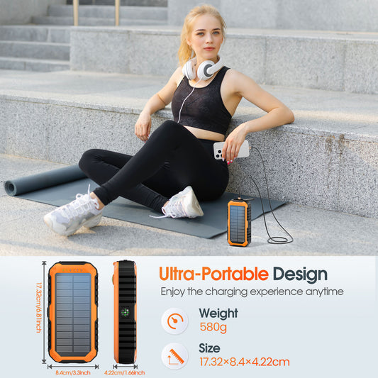 Solar Charger Power Bank 40000mAh Built in 4 Cables and Hand Crank, Portable Charger 22.5W Fast Charger 6 Outputs & 4 Inputs External Battery Pack with Bright Flashlight and Compass Visit the QiSa Store