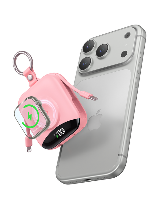 Portable Charger, 10000mAh 22.5W Fast Charging Power Bank with Built-in Cables, Travel Essentials Battery Pack with LED Display for iPhone, Portable iWatch Charger for 11/10/9/8/7/6/5/SE/Ultra Purple