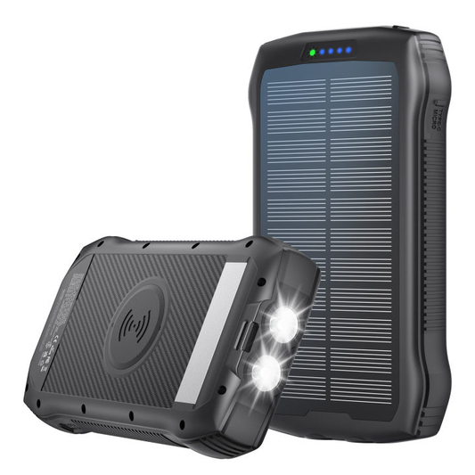 Solar Charger Power Bank, 40000mAh Wireless Portable Charger QC3.0 PD 20W Fast Charging with USB-C in/Output, External Battery Pack with Dual Flashlights Hiking Camping Essential