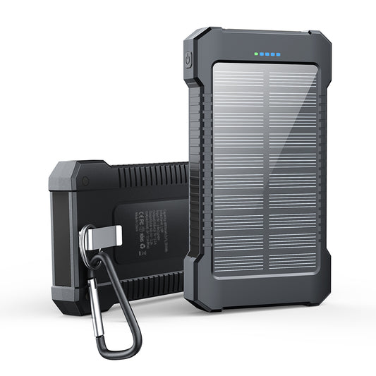 Solar Charger 8000mAh with Carabiner Clip, Waterproof Outdoor Power Bank with Flashlight, 2USB Ports for Hiking, Emergency, and Camping Gear