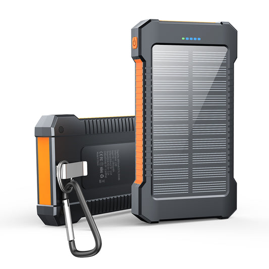 Solar Charger 8000mAh with Carabiner Clip, Waterproof Outdoor Power Bank with Flashlight, 2USB Ports for Hiking, Emergency, and Camping Gear