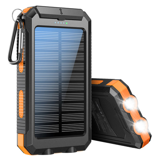 Solar portable charger -10000mAh built-in 2 LED flashlights, waterproof and dust-proof, compass, climbing buckle, USB-C interface output and input, external battery pack efficient charging, suitable for outdoor activities & travel Modern