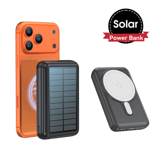 MagSafe wireless charging solar power bank, 10000mAh thin and small portable charger, built-in QC3.0PD20W fast charging, USB-C output and input, suitable for iPhone12/13/14/15/16, Samsung, etc