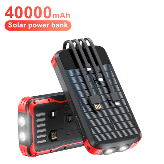 Solar Charger Power Bank, 40000mAh Portable Charger PD 20W Fast Charging Solar Power Bank Built in 4 Cables and USB-C in/Output, Camping Essentials External Battery Pack with Flashlights