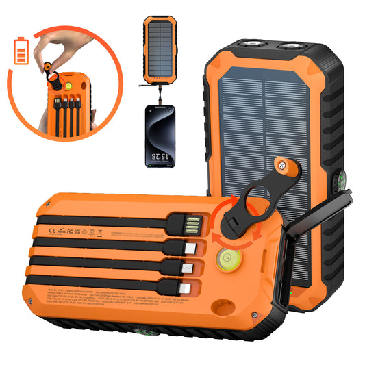 Solar Charger Power Bank 40000mAh Built in 4 Cables and Hand Crank, Portable Charger 22.5W Fast Charger 6 Outputs & 4 Inputs External Battery Pack with Bright Flashlight and Compass Visit the QiSa Store
