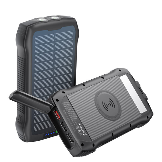 Solar Charger Power Bank, 40000mAh Wireless Portable Charger QC3.0 PD 20W Fast Charging with USB-C in/Output, External Battery Pack with Dual Flashlights Hiking Camping Essential