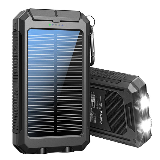 Solar portable charger -10000mAh built-in 2 LED flashlights, waterproof and dust-proof, compass, climbing buckle, USB-C interface output and input, external battery pack efficient charging, suitable for outdoor activities & travel Modern